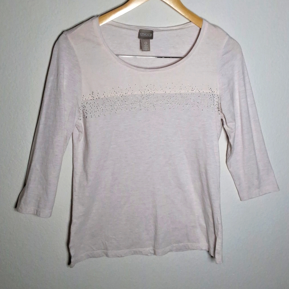 Chico's Women's 3/4 Sleeve crewneck Tee Pink Size 0
